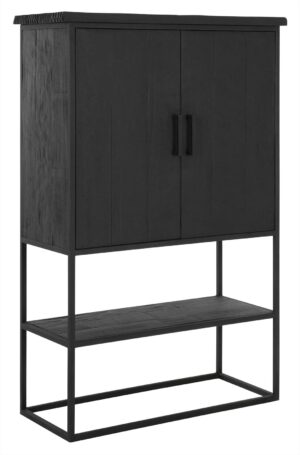 Cabinet Beam Small, 2 Doors, Open Rack BLACK,140x90x40 Cm, Recycled Teakwood