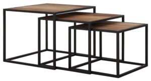 Coffee Table Sirius NATURAL, Set Of 3,30x40x40 Cm / 35x45x45 Cm / 40x50x50 Cm, Recycled Teakwood