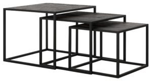 Coffee Table Sirius BLACK, Set Of 3,30x40x40 Cm / 35x45x45 Cm / 40x50x50 Cm, Recycled Teakwood