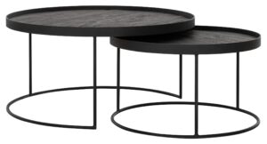 Coffee Table Mercurius BLACK, Set Of 2,35xØ60 Cm / 40xØ80 Cm, Set Of 2, Recycled Teakwood