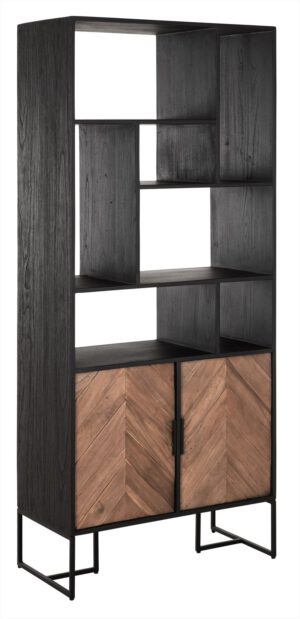 Bookcase Criss Cross, 2 Doors, 7 Open Racks,185x80x40 Cm, Mixed Wood