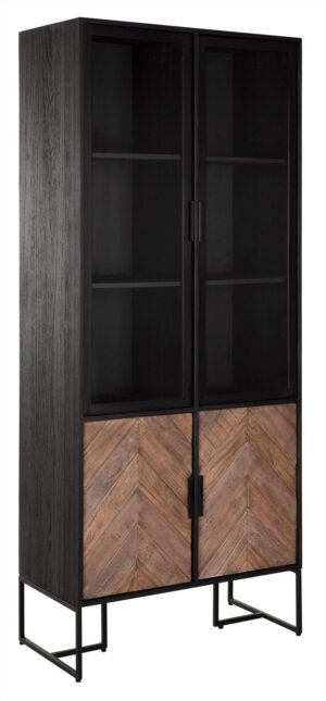 Showcase Criss Cross, 2 Glass/metal Doors, 2 Wooden Doors,185x80x40 Cm, Mixed Wood